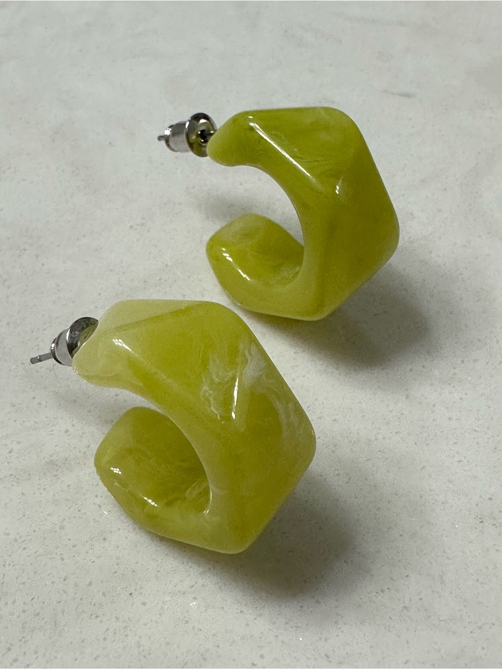 Green Resin Geometric Hoop Earrings - Women Jewelry